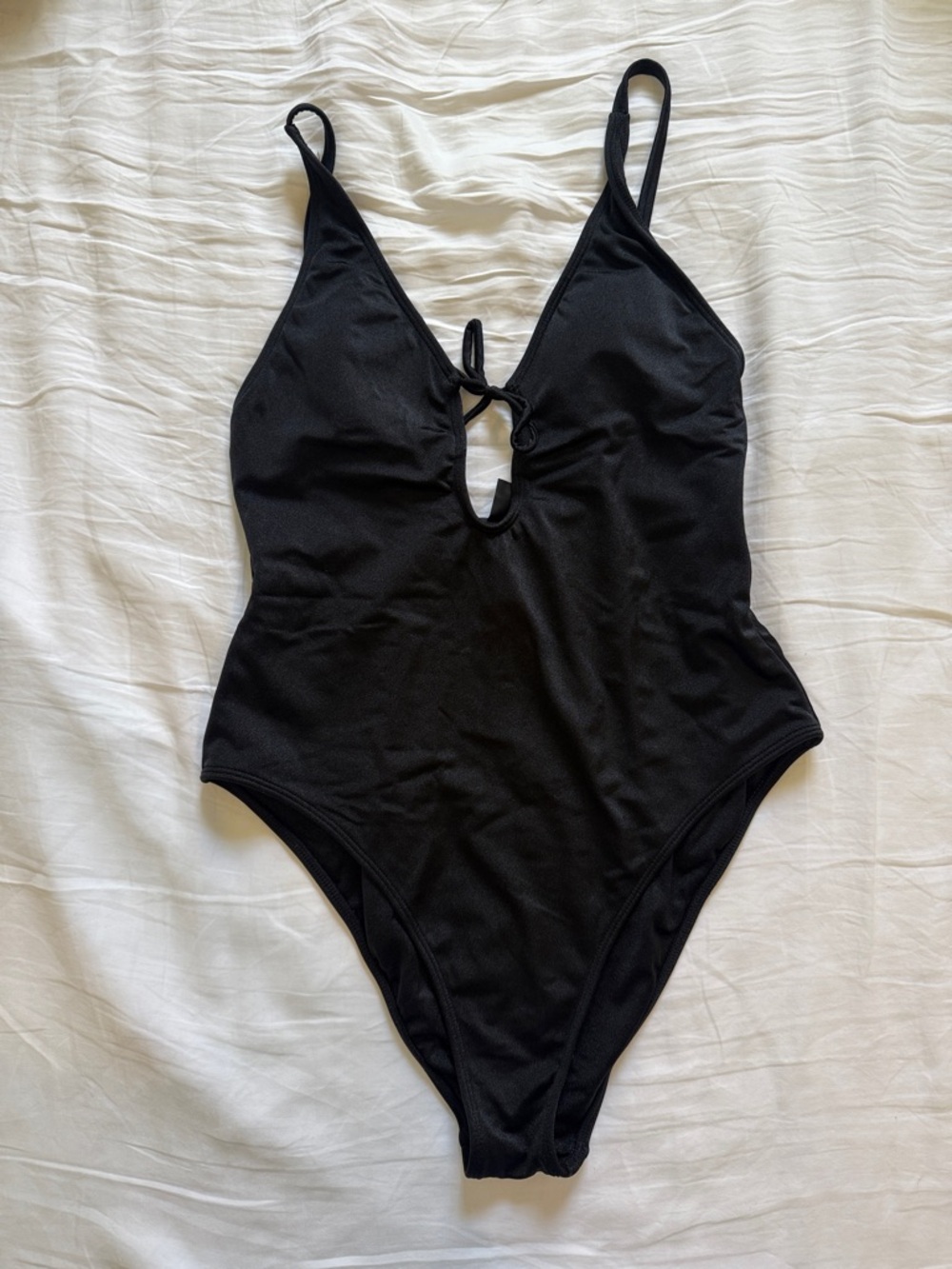 La Hearts Black One-Piece Swimsuit with Front Tie